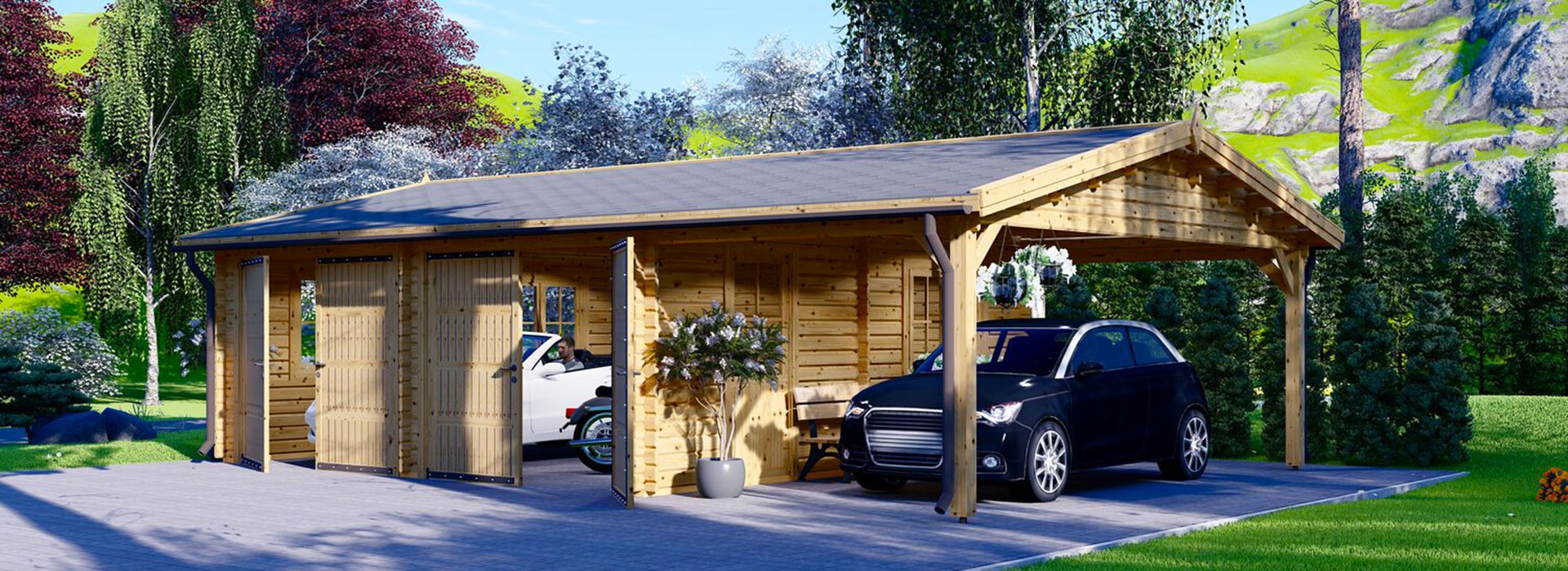 Drevené garáže a drevené prístrešky na auto