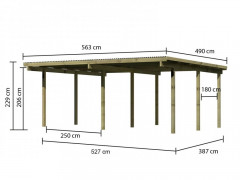 Dvojitý drevený prístrešok 563 x 490 cm borovica Dekorhome