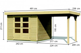 Drevený záhradný domček s prístavkom a podlahou 491 x 238 cm Dekorhome