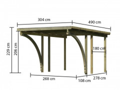 Drevený prístrešok s 2 vjezdovými oblúky 304 x 490 cm borovica Dekorhome