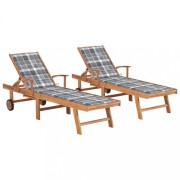 Záhradné lehátko 2ks masívny teak / látka Dekorhome