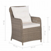 Záhradná stolička 2 ks s poduškami hnedá / krémová Dekorhome