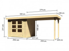 Drevený záhradný domček s prístavkom 528 x 238 cm Dekorhome