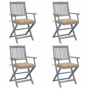 Skladacia záhradná stolička s poduškami 4 ks akácie Dekorhome