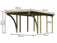 Drevený prístrešok s 2 vjezdovými oblúky 304 x 676 cm borovica Dekorhome