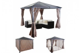 Pergola s bočnou stenou a moskytiérou 3x3m WH8401 Dekorhome