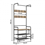 Vešiak s botníkom KELAM čierna / rustikální drevo