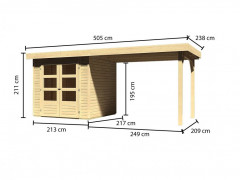 Drevený záhradný domček s prístavkom 505 x 238 cm Dekorhome