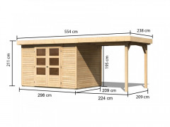 Drevený záhradný domček s prístavkom 554 x 238 cm Dekorhome