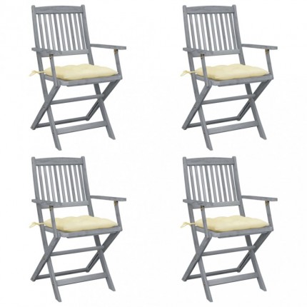 Skladacia záhradná stolička s poduškami 4 ks akácie Dekorhome