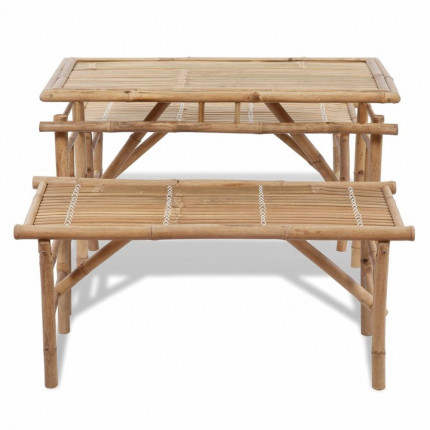 Záhradný piknikový set stôl + 2 lavice bambusový