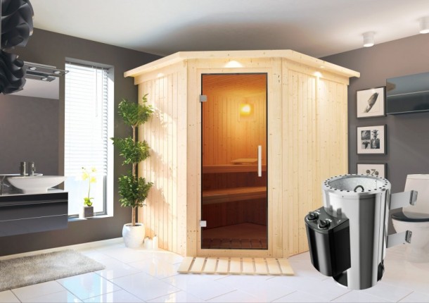 Interiérová finská sauna 196x170 cm s pecou 3,6 kW Dekorhome