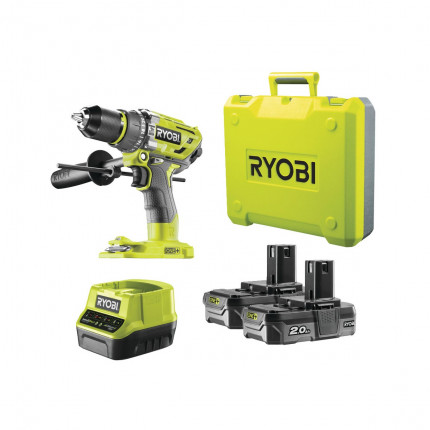 Ryobi R18PD7-220B aku 18 V bezuhlíková příklepová vrtačka + 2x 2Ah baterie + nabíječka ONE+