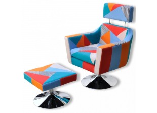TV kreslo s podnožkou patchwork Dekorhome