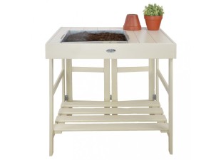 Záhradný stolík na výsadbu rastlín biela Dekorhome