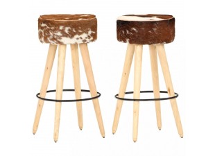 Barové stoličky 2 ks drevo / pravá koža Dekorhome