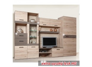 Obývacia stena ASSOR dub san marino / latte vysoký lesk