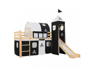 Detská poschodová posteľ pirátska pevnosť so šmýkačkou Dekorhome
