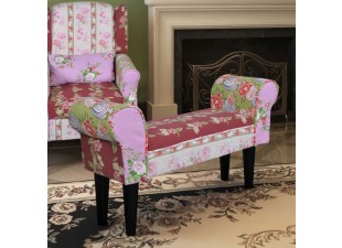 Lavica patchwork látka / drevo Dekorhome